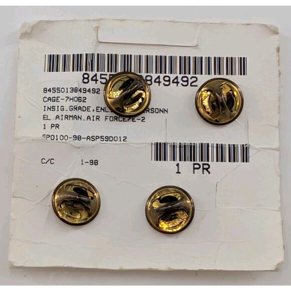 Vintage/New Old Stock US Air Force Airman E2 Lapel Hat Pins (Set of 2) - Picture 2 of 3